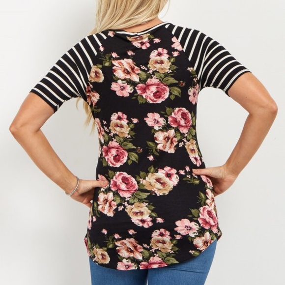 Pink Blush Tops - Black Floral Boho Festival Style Maternity top